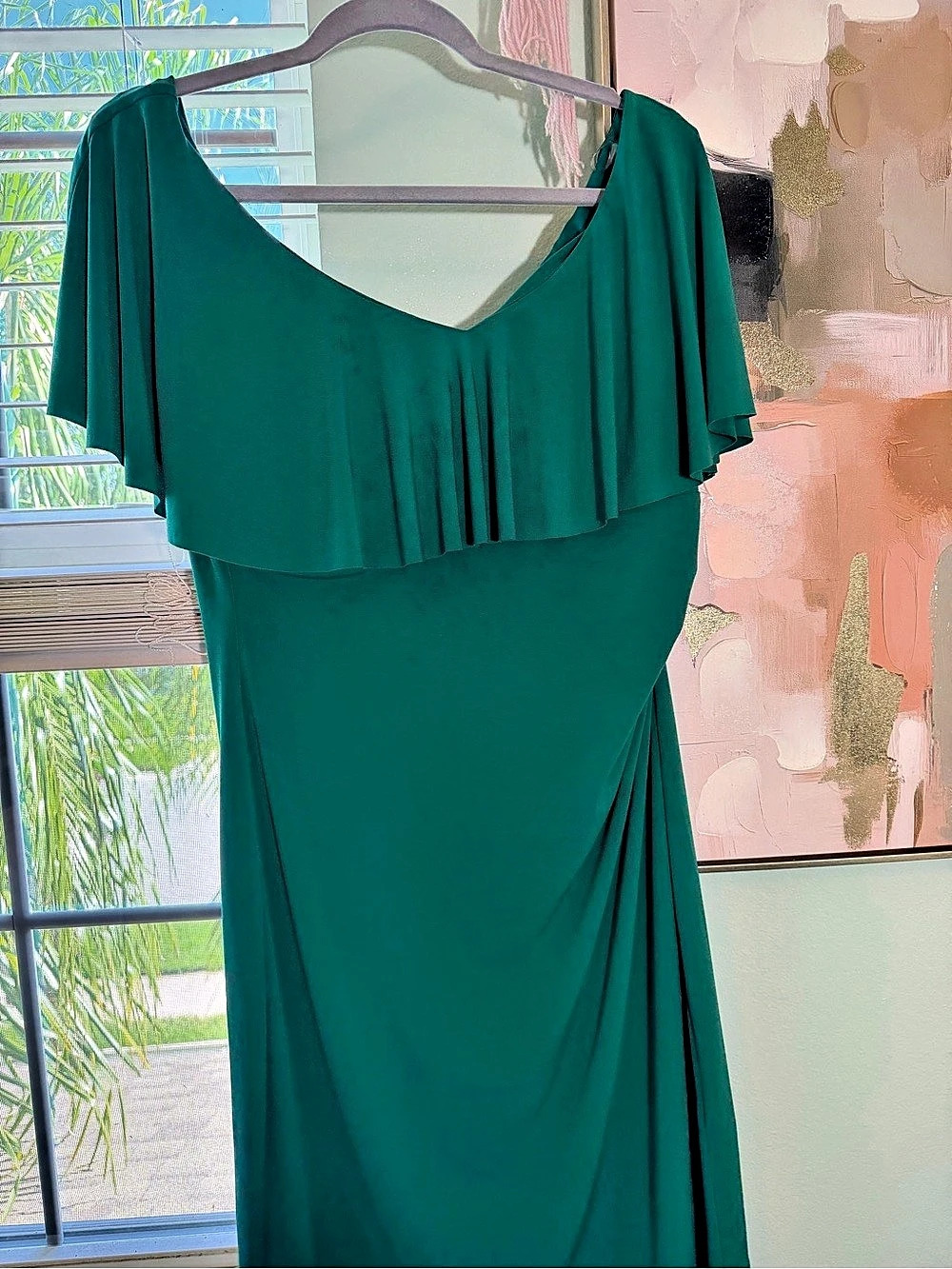 Connected Apparel Ruffle Midi Dress in Green Size 12 Like New